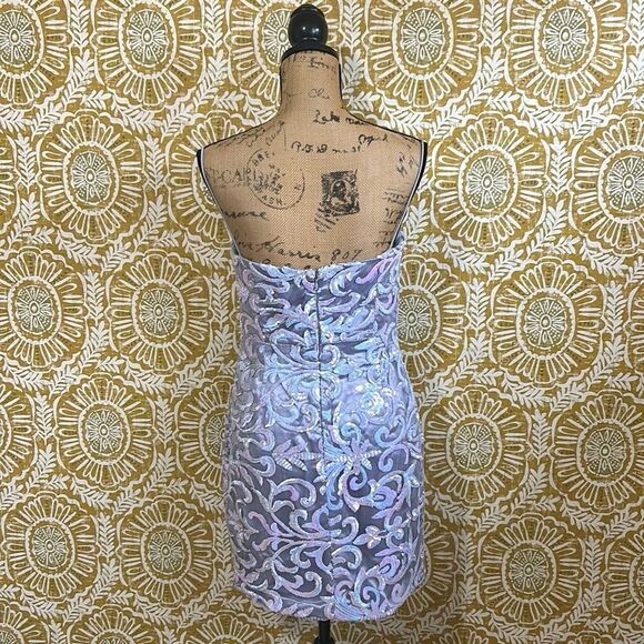 NWT Naked Wardrobe Sequin Sweetheart Spaghetti Strap Mini Dress in Purple Blue M - Picture 10 of 13